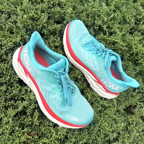 Hoka One One Shoes - Hoka One Clifton 8 Women's Athletic Shoes Size 8.5 Aquarelle Eggshell Blue